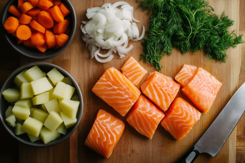 What is salmon soup made of