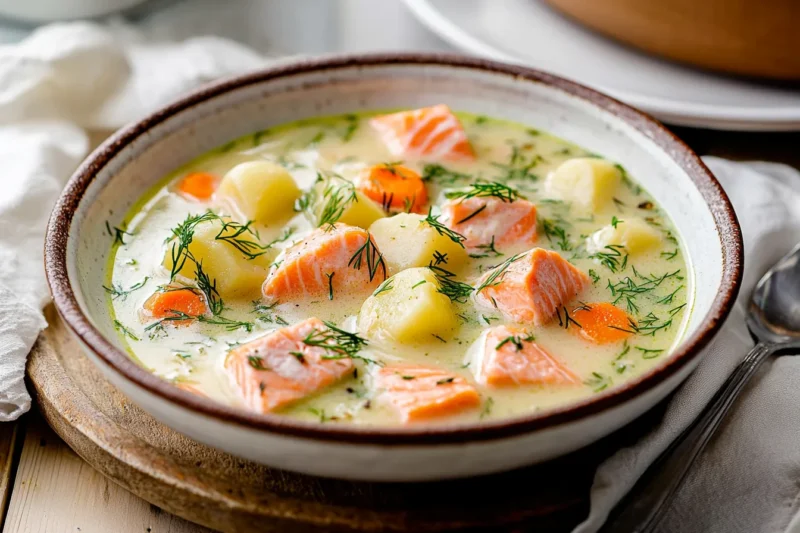 What is salmon soup made of
