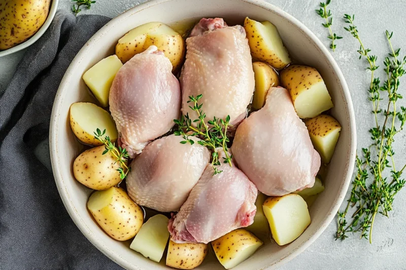 Can you boil raw chicken and potatoes at the same time