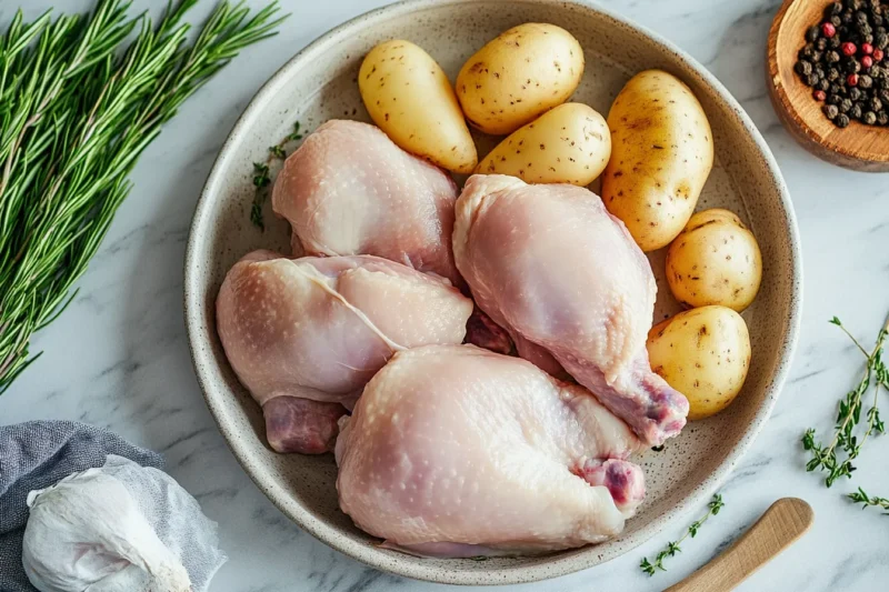 Can you boil raw chicken and potatoes at the same time