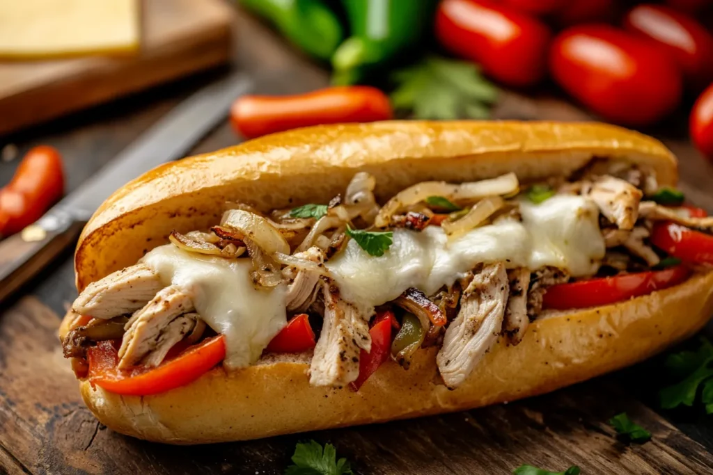 Charri A close up of a perfectly assembled chicken Philly che e8487f19 ab84 4f6e 914b fd93bb78e57c 2 - The Ultimate Chicken Philly Cheesesteak Recipe